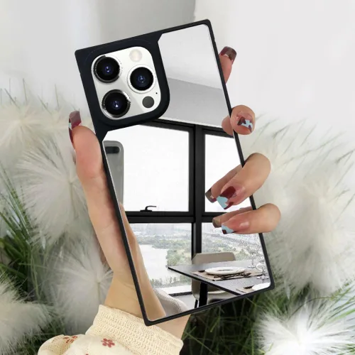Vista 8 de Funda compatible con iPhone 15 Pro, funda rectangular con espejo, bonita para mujeres y niñas, diseño de espejo de cristal de maquillaje, diseño