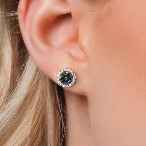 Vista 190 de Gem Stone King Aretes redondos de plata de ley 925 de 0.236 in con piedra natal extraíble para mujer