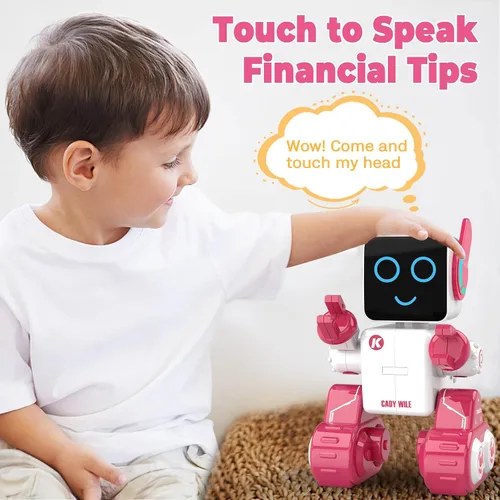 Vista 4 de okk Juguetes Robot para Niños, Robot de Control Remoto Programable, Juguetes Interactivos con Alcancía, LED y Bandeja, Camina Habla Canta Baila