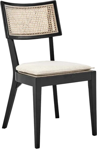 Vista 4 de Modway Caledonia - Silla de comedor de madera con caña de ratán en color beige negro - Juego de 2