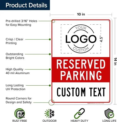 Vista 6 de Cartel personalizado de "No Parking", carteles personalizados de "Reserved Parking" para negocios, 10x14 pulgadas, aluminio inoxidable de 0.040