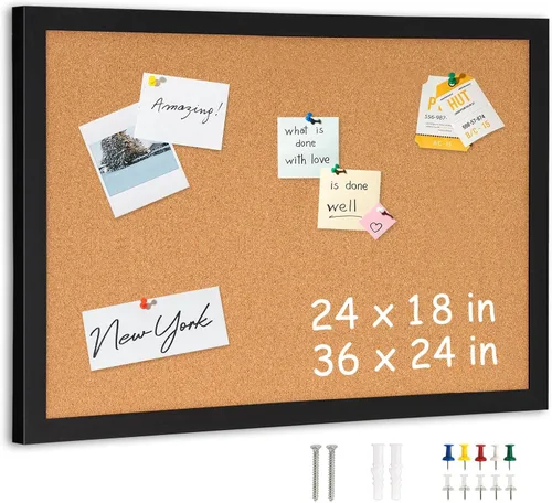 Vista 9 de DOLLAR BOSS - Tablero de corcho negro con lino de doble cara de 16 x 12 pulgadas, para paredes, marco de madera, para colgar, tablero de corcho