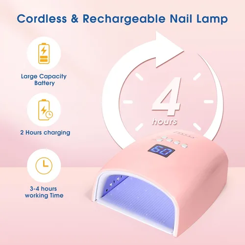 Vista 2 de Lámpara de uñas inalámbrica, recargable de 48 W, lámpara de uñas LED UV, lámpara de uñas de gel UV, secadora de uñas con sensor automático, lámpara