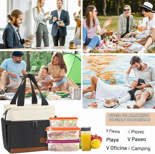 Vista 7 de Joymee Lonchera para hombres, bolsa de almuerzo aislada para mujeres con correa para el hombro, reutilizable, a prueba de fugas, grande, espaciosa