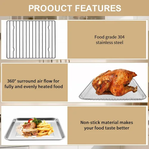Vista 4 de Accesorios de repuesto para horno tostador Gourmia GTF7655 GTF7350 GTF7460, 3 en 1 bandeja cesta rack kit para Gourmia Digital Tostador Horno