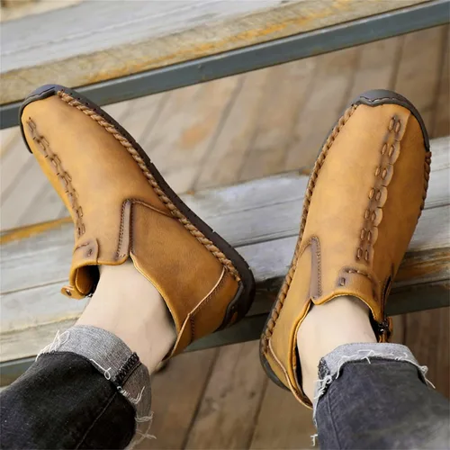 Vista 6 de Govicta - Mocasines de hombre de cuero, uso casual, zapatos de hombre, botas chukka hasta el tobillo, cómodo calzado sin cordones, para el trabajo