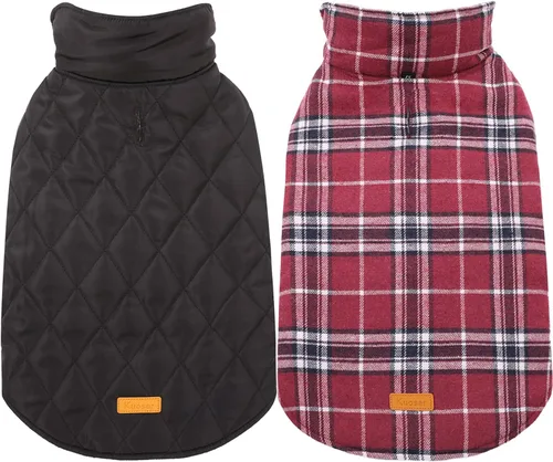 Vista 12 de Kuoser - Abrigo impermeable de invierno para perro, chaqueta reversible estilo británico, ropa para perro a cuadros, abrigo de nieve acogedor