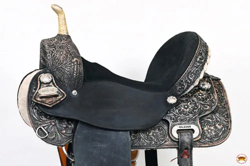 Vista 4 de HILASON Flex Tree Western Horse Sillín American Leather Trail Barrel American Saddle Horse Sillín de cuero Sillín occidental Sillín