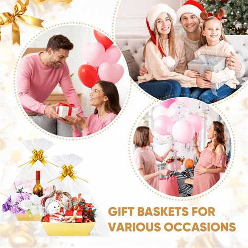 Vista 7 de Paquete de 10 cestas doradas vacías para regalos