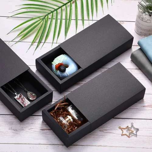 Vista 6 de Zonon 30 piezas de caja de cajón de papel kraft, mini cajas de regalo de cartón para manualidades para negocios y favores de fiesta de bodas, Negro