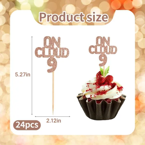 Vista 6 de On Cloud 9 - Decoraciones para cupcakes, 24 piezas de 9º cumpleaños para 9 años de edad, cumpleaños, aniversario, decoración de fiesta, suministros