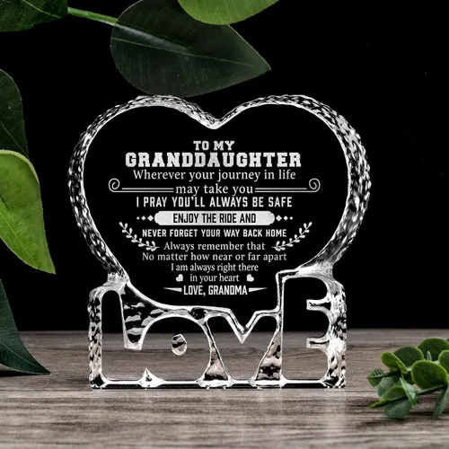 Vista 2 de Regalo de cristal de corazón grabado para nieta de la abuela, placa de cristal personalizada, aniversario, Navidad, regalo de cumpleaños para nieta
