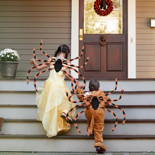 Vista 6 de Disfraz de araña de Halloween para niños y adultos, mochila de caramelo de araña de 64 LED, divertido disfraz de araña de felpa con luces