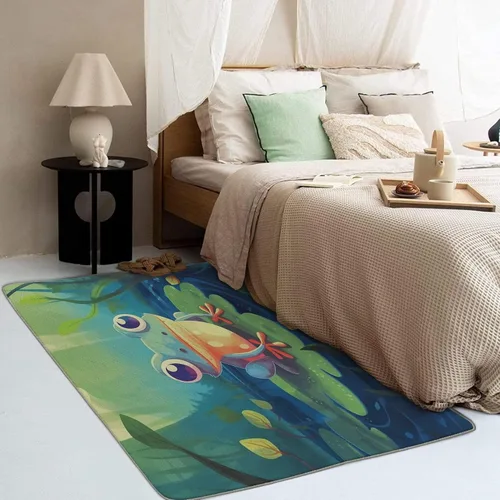 Vista 3 de Alfombra de rana para niños, alfombra de 2 x 3, bonita alfombra de área de animales para decoración de dormitorio y habitación, cuarto de bebé, sala