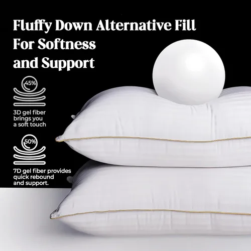 Vista 2 de Bafode Almohada de cama, almohadas de la colección de hotel para dormir, almohadas tamaño Queen, juego de 2, almohada alternativa de plumón suave