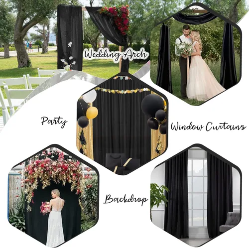 Vista 2 de PARTISKY Cortinas de telón de fondo de gasa negra de 10 x 7 pies, cortinas de fotos de tela transparente sin arrugas para boda, ceremonia, arco