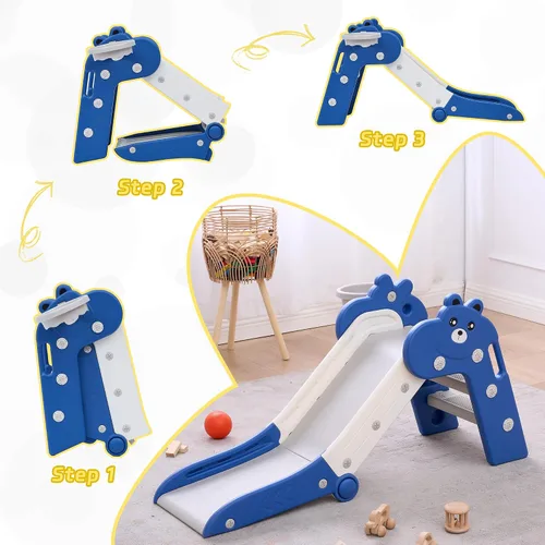 Vista 3 de DOREROOM Toboganes de interior para niños pequeños, plegables de plástico con aro de baloncesto y pelota