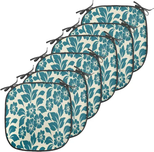 Vista 164 de Ambesonne Cojín de asiento para silla de flores, detalles florales con hojas y remolinos, estampado artístico romántico y vívido y vibrante