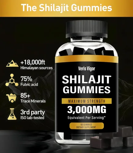 Vista 3 de Shilajit - Gomitas de 3000 mg para hombres y mujeres, gomitas naturales puras del Himalaya Shilajit con ácido fúlvico, vegano, apoyo de energía