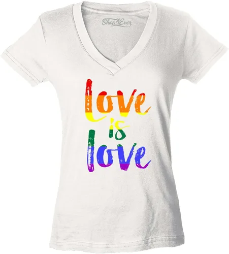 Vista 11 de Love is Love - Camiseta con cuello en V para mujer, diseño de orgullo gay Negro