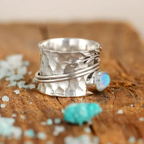 Vista 7 de Boho-Magic Anillo giratorio de plata de ley 925 para mujer con piedra lunar