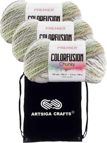 Vista 18 de Premier Yarns Colorfusion Chunky Autumn Sky 1174-02 (3 madejas) Same Dyelot Chunky Bulky #5 - Hilo de tejer suave 100% acrílico con 1 bolsa