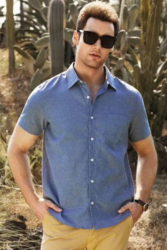 Vista 167 de JMIERR Camisas de vestir a rayas con botones y manga corta para hombre