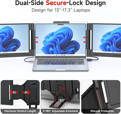 Vista 7 de AOC Extensor de pantalla para laptop de 14", monitor portátil para Negro mate