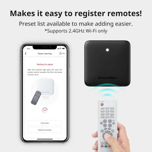 Vista 2 de SwitchBot Hub Mini control remoto inteligente - Control remoto universal IR, WiFi IR Blaster para TV, aire acondicionado, compatible con Alexa