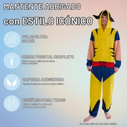 Vista 2 de Bioworld Disfraz de cosplay con capucha y mangas largas para adultos, traje enterizo X-men Wolverine