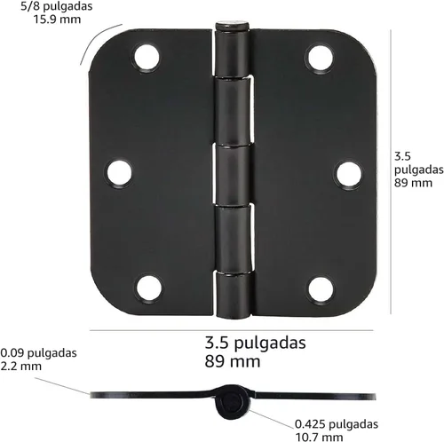 Vista 5 de Amazon Basics Bisagras de puerta interior redondeadas resistentes de radio 5/8, 3.5 x 3.5 pulgadas, paquete de 18, negro mate