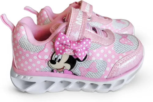 Vista 2 de Disney Minnie Mouse Girl's Lighted Athletic Sneaker Light Up Shoes Children WAdjustable Strap