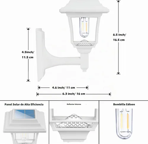 Vista 4 de LeiDrail Farol solar de pared, 2 modos de luces solares para valla con bombilla Edison, accesorios para casa de juegos al aire libre, impermeable