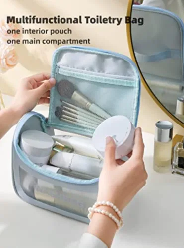 Vista 7 de LEJN Neceser Bolsa de viaje Bolsa de maquillaje resistente al agua Bolsa de cosméticos Organizador de viaje Contenedor de tamaño completo Artículos