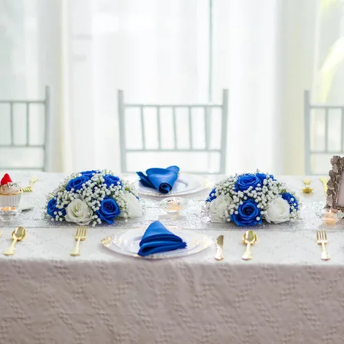 Vista 2 de BLOSMON Ramo de flores artificiales en forma de bola para centros de mesa de boda, 10 piezas, rosa azul real, aliento de bebé, flores artificiales