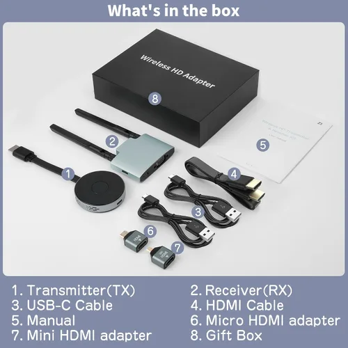 Vista 8 de Transmisor y receptor HDMI inalámbrico, Plug and Play, kit de extensor HDMI inalámbrico compatible con 2.4/5GHz para transmisión de video, audio