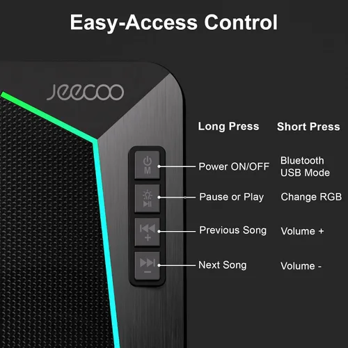 Vista 4 de Jeecoo Altavoces de computadora Bluetooth M30, altavoces RGB para juegos de PC para escritorio con sonido estéreo nítido, modos LED dinámicos