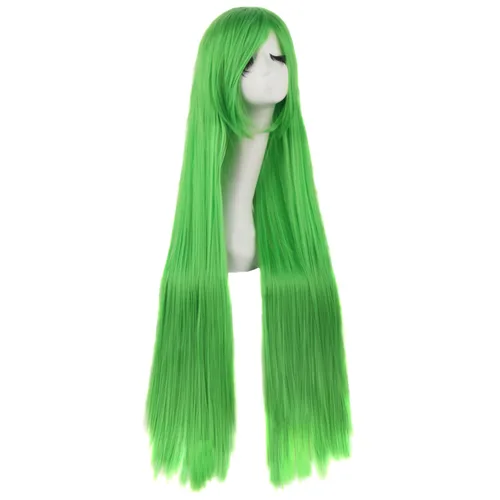 Vista 15 de MapofBeauty - Peluca para anime de 40 pulgadas y 100 cm con flequillo oblicuo, peluca larga y lisa para fiesta de cosplay (negro)