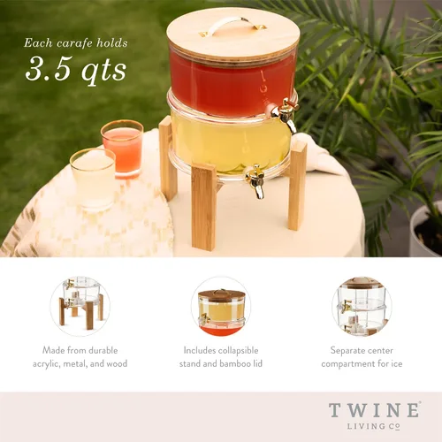 Vista 2 de Twine Dispensador doble de bebidas al aire libre, dispensador de espita de bebidas, dispensador de cóctel para fiestas con soporte de bebida