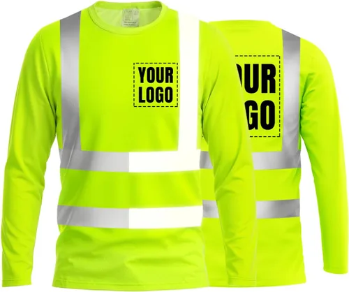 Vista 42 de La alta visibilidad reflexiva de las camisetas de la seguridad del logotipo de encargo Hola Vis de Verde neón - Estilo 8