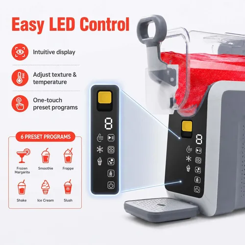 Vista 6 de Máquina de granizado para encimera para el hogar, máquina de granizado con pantalla LED, máquina de granizado con programas de margarita congelada