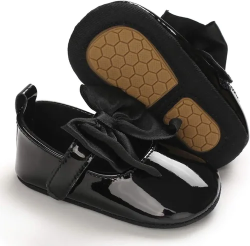 Vista 5 de WILLFUN Zapatos planos Mary Jane para bebés y niñas con lazo, vestido de princesa, zapatos de cuna, suela de goma suave antideslizante