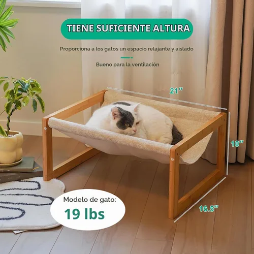 Vista 7 de kiplant Hamaca grande para gatos, hamaca elevada de madera de bambú para mascotas, 21 x 16.5 pulgadas, adecuada para gatitos, cachorros, conejos