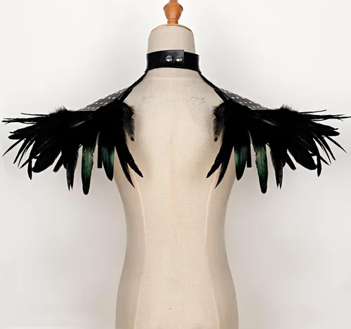 Vista 6 de L'VOW Paquete de 2 piezas de charreteras de plumas naturales con correa de hombro para Halloween
