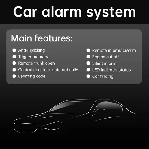 Vista 2 de Alarma de auto universal de 12V con sistema de entrada sin llave y control remoto, sirena y sensor