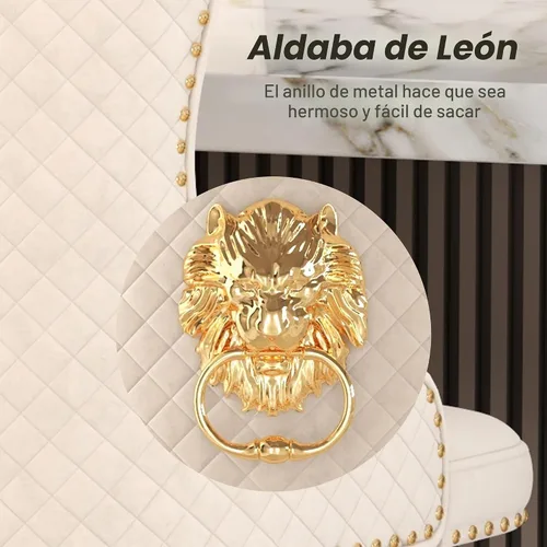 Vista 8 de Juego de 2 taburetes de bar de terciopelo, anillo de león trasero con patrón romboide para cocina