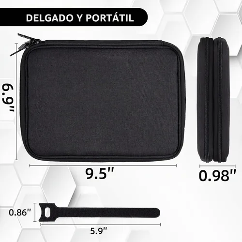 Vista 4 de Organizador de artículos electrónicos, estuche de viaje, organizador de cables, accesorios de viaje, esenciales para mujeres y hombres, bolsa A-Negro
