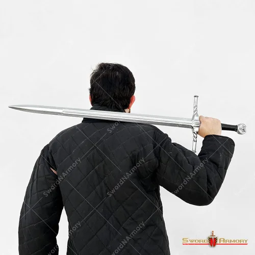 Vista 5 de Espada larga medieval de plata de alta densidad de espuma de alta densidad para cosplay, regalo LARP, plateado, 41 pulg.