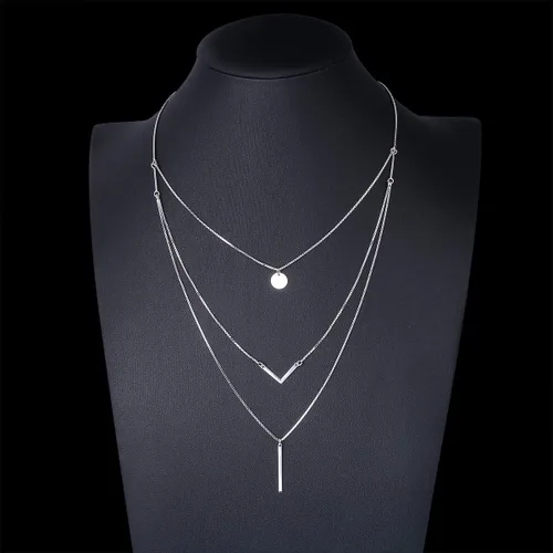 Vista 2 de DAOCHONG S925 Sterling Silver Triple Layer Pendant Choker Necklace for Women 162