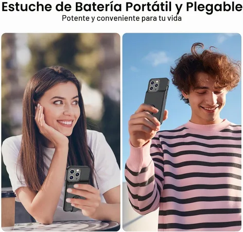 Vista 7 de GIN FOXI Funda de batería para iPhone 14 Pro Max/14 Plus/13 Pro Max/12 Pro Max, funda de carga recargable con soporte de 8500 mAh, funda portátil